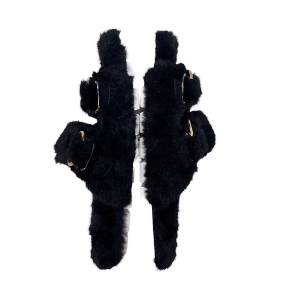 Urban Sport by J Slide Babee Faux Fur Sandal Slide Black Size 8 Double Buckle - Picture 7 of 9